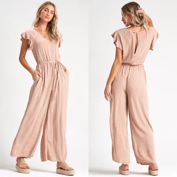 Tan polka dot jumpsuit on sale